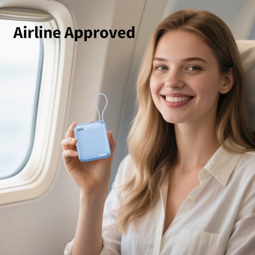 Hichain Mini Portable Charger with Built in Cables LED Display, Mini Power Bank 10000mAh 22.5W USB-C Fast Charging Portable Charger, Small Power Bank for iPhone Compatible with iPad & Android Blue - color: Blue