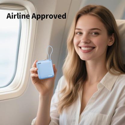 Hichain Mini Portable Charger with Built in Cables LED Display, Mini Power Bank 10000mAh 22.5W USB-C Fast Charging Portable Charger, Small Power Bank for iPhone Compatible with iPad & Android Blue - color: Blue