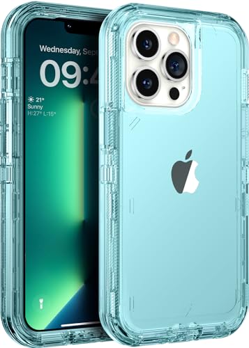 ORIbox for iPhone 13/12 Pro Max Case, 10 FT Military Grade Drop Protection, Transparent Heavy Duty Shockproof Anti-Fall Case, 6.7 inch, 3 in 1, Crystal Blue