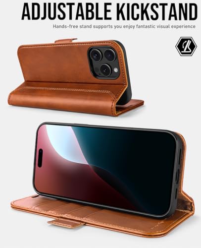 OCASE Compatible with iPhone 16 Pro Max Wallet Case, PU Leather Flip Folio Case with Card Holders RFID Blocking Kickstand [Shockproof TPU Inner Shell] Phone Cover 6.9 Inch 2024, Retro Brown | Card slot stand function, RFID deer case flip case mobile phone