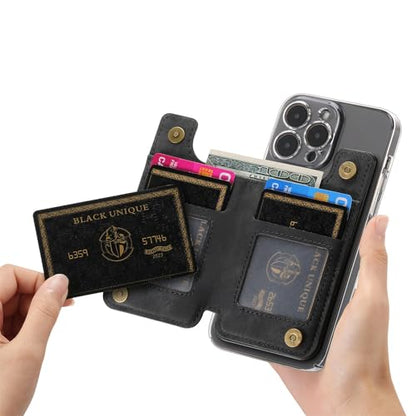 Wallet Stick on Phone Case, Credit Card Holder for Back of Phone Cases Retro Flip Leather Zipper Sleeve Pouch Compatible with iPhone, Samsung Galaxy Android Most Smartphones Black - color: Black