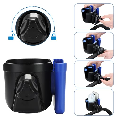 Accmor Wheelchair Cup Holder with Phone Holder, ﻿Universal 360° Rotatable Walker Cup Holder Rollator Scooter Accessory - color: Blue