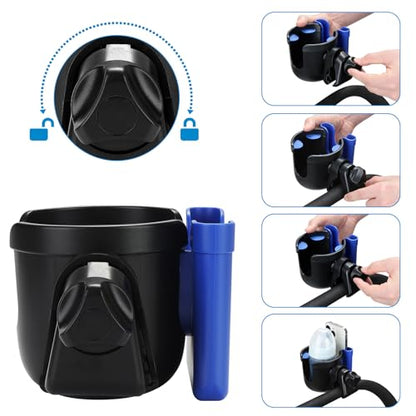 Accmor Wheelchair Cup Holder with Phone Holder, ﻿Universal 360° Rotatable Walker Cup Holder Rollator Scooter Accessory - color: Blue