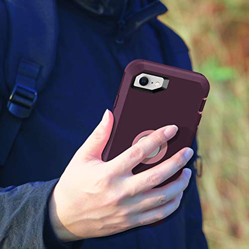 MXX Case Designed for iPhone SE Case 2020 /SE 2022 Heavy Duty Protective with Screen Protector [3 Layers] Rugged Rubber Protection Cover & Rotating 360 Degree Belt Clip SE 3rd/2nd Gen(Plum/Light Pink) - color: Plum/Light Pink
