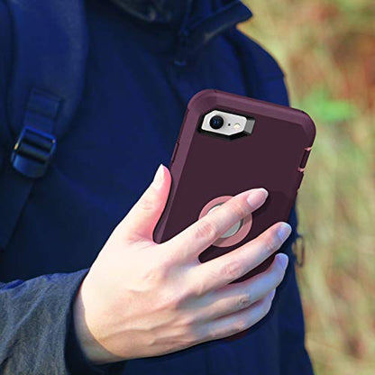 MXX Case Designed for iPhone SE Case 2020 /SE 2022 Heavy Duty Protective with Screen Protector [3 Layers] Rugged Rubber Protection Cover & Rotating 360 Degree Belt Clip SE 3rd/2nd Gen(Plum/Light Pink) - color: Plum/Light Pink