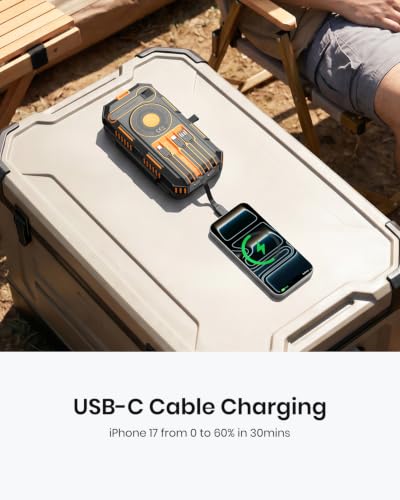 FEELLE Solar Power Bank 50000mAh Magnetic Portable Charger with Hand Crank - color: Orange
