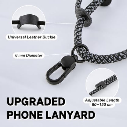 Phone Lanyard Crossbody, Anti Theft Phone Strap with 2 Tether Tabs - color: Charcoal Heather/Black