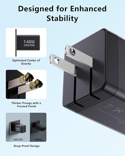 140W USB C Laptop Charger Block, Foldable GaN Fast Charger - color: Grey, size: 1 Pack