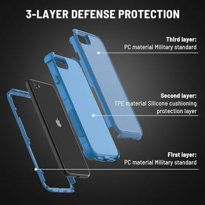 X-belmox Heavy Duty Phone Case for iPhone SE 2022 (3rd Gen) with Glass Screen Protector, 3 in 1 iPhone SE 2020 Case [Shockproof] Rugged Protective [Drop Proof] iPhone 7/8 case 4.7" - Sea Blue - color: Sea Blue