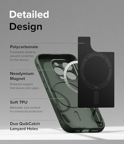 Ringke Onyx for iPhone 15 Pro Case, [Compatible with MagSafe] Oil & Dirt Resistant, Individual Lens Covers for Cameras, Non-Slip Enhanced Grip Lightweight Cover - Magnetic Dark Green | Compatible with MagSafe, Anti-Fingerprint, Slim & Lightweight, Full-Co