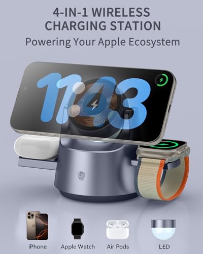 Magnetic Wireless Charging Station, 4-in-1 Charger with Night Light