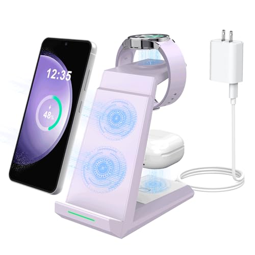 ADADPU 3 in 1 Wireless Charging Station for Samsung Galaxy Devices - color: Light Purple