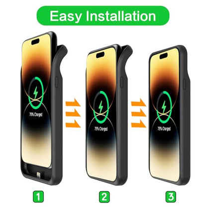 Battery Case for iPhone 14 Pro, Upgraded 10000mAh Battery Pack Rechargeable Charger Case with Carplay Wireless Charging Compatible for iPhone 14 Pro (6.1 inch) External Battery Charging Cover(Black) - size: iPhone 14 Pro