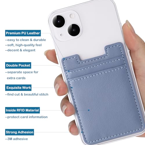Phone Card Holder for Back of Phone Case,2Pack Phone Wallet Stick On Leather,Sticky Adhesive Credit Card Pocket RFID iPhone and Android-Blue - color: Blue,Blue