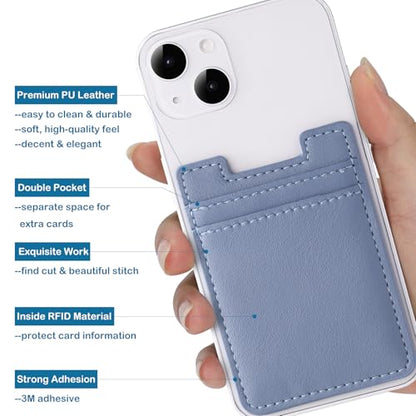 Phone Card Holder for Back of Phone Case,2Pack Phone Wallet Stick On Leather,Sticky Adhesive Credit Card Pocket RFID iPhone and Android-Blue - color: Blue,Blue