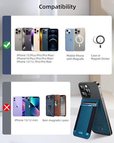 for Magsafe Wallet Works with Apple Find My, Leather Magnetic Phone Wallet - color: Midnight Blue