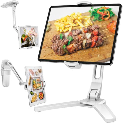AboveTEK Under Cabinet iPad Mount, 3 in 1 Highflex 360° iPads Wall Mount for Kitchen, Tablet Celling Under Counter Holder, Kitchen Tablet Mount Fits 4.7" to 13.5" iPad, mini, Air, Surface Pro - White - color: white