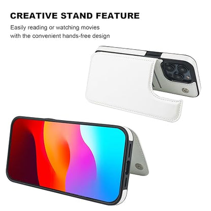 ONETOP for iPhone 15 Pro Max Wallet Case with Credit Card Holder,White | Kickstand,ID/Cash Holder,Case Wallet with Card Slots,Double Magnetic Clasp,Durable PU Leather Shockproof Cover for Women Men - color: White