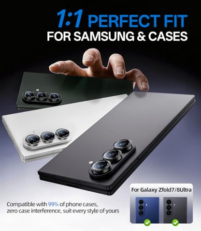 HelloDeere for Samsung Galaxy Z Fold 8 Ultra Camera Lens Protector, Military-Grade 9H+ Tempered Glass AR Optical Tech HD Anti-Glare Anti-Scratch Metal Individual Ring Easy Install Case Friendly, Black - color: Z Fold 8 Ultra/Z Fold 7 (Black)