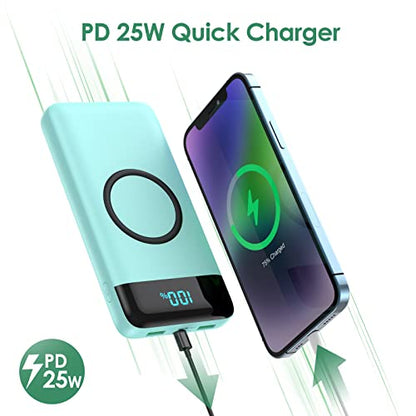 Wireless Portable Charger 30,800mAh,15W Wireless Charging USB C Power Bank,25W PD QC 4.0 Fast Charging 4 Outputs Travel Essentials Battery Pack Compatible with iPhone 17/16/15/14,Galaxy,Android-Green - color: Green