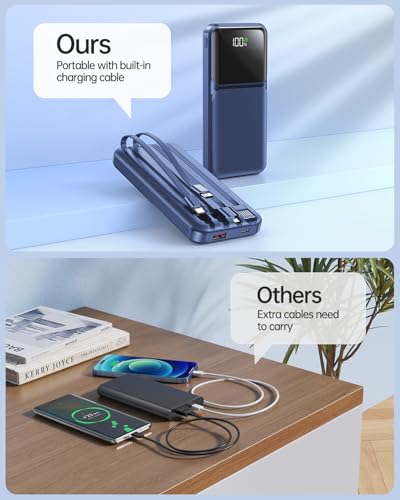 Portable Charger Power Bank with Built in Cable 20000mAh Fast Charging - color: Blue