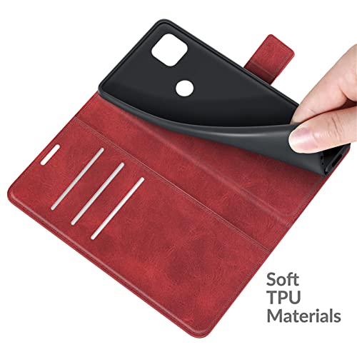 Flip Case for Motorola One 5G UW Ace Wallet Leather Magnetic Protective Cellphone Case for Moto One 5G Ace 2021 / Moto G 5G Folio Book Cover & Stand (Red) - color: Red
