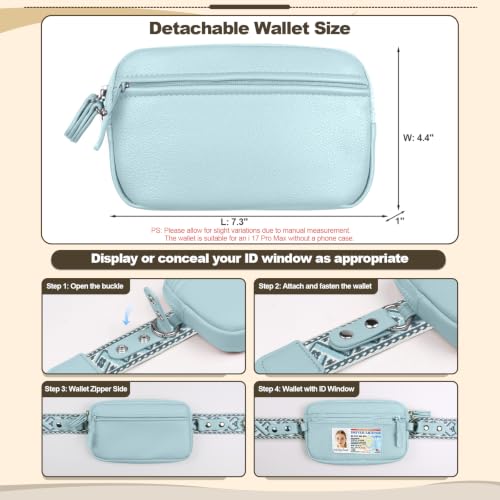 YFWE Clip and Go Phone Strap with Crossbody Wallet, Adjustable Phone Lanyard with Detachable RFID Wristlet Wallet, Anti-Theft Leather Purse with ID Window for Travel Essentials (Light Blue) - color: Light Blue