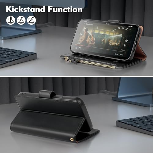 Shieldtop Compatible with Samsung Galaxy S23 5G Wallet Case with Card Holder,Women Men RFID Blocking PU Leather Flip Cover Wrist Strap Zipper Credit Card Slots,Phone Case for S23 5G 6.1",Black - color: Black, size: Galaxy S23 - 6.1"