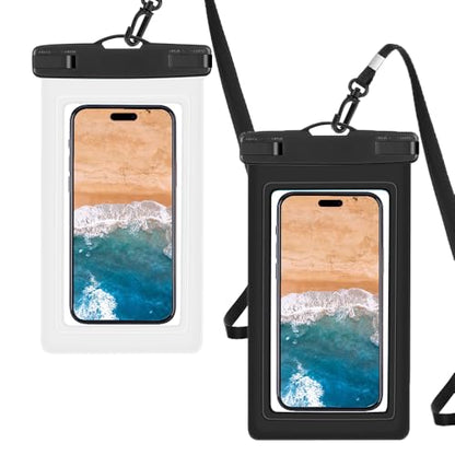 Universal Waterproof Phone Case Pouch with Neck Strap, 2-Pack, Black & White (Black&White) - color: Black&White