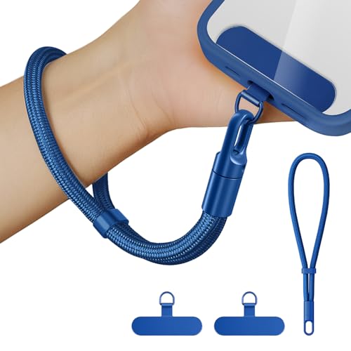 Anti Theft Phone Wrist Strap With 2 Metal Tether Tabs，Adjustable Wristlet & Hand Cell Phone Lanyard for Women and Men - color: Blue