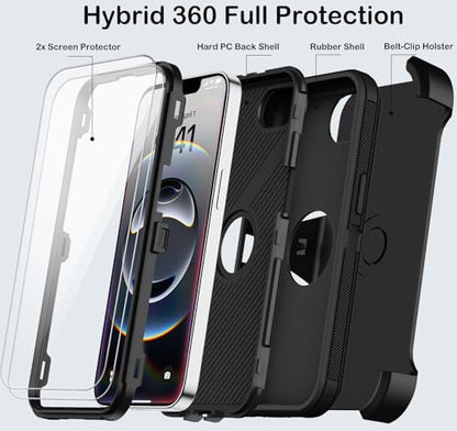 for iPhone 16e Case with Belt Clip Holster,iPhone 17e Cases w/Screen Protector,Heavy Duty Shockproof Drop Protection Military Grade 3 Layers Full Body Rugged Durable Phone Cover for Apple 16e (Black) - color: Black