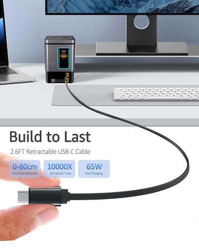 105W Retractable Charging Station, 6-in-1 GaN Charger with Cables