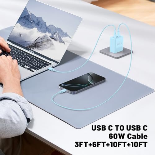 QZIIW iPhone 17 16 15 Pro Max Fast Charger,45W Dual Port USB C Fast Charger - color: Blue, size: 3FT+6FT+10FT+10FT