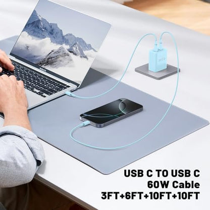 QZIIW iPhone 17 16 15 Pro Max Fast Charger,45W Dual Port USB C Fast Charger - color: Blue, size: 3FT+6FT+10FT+10FT