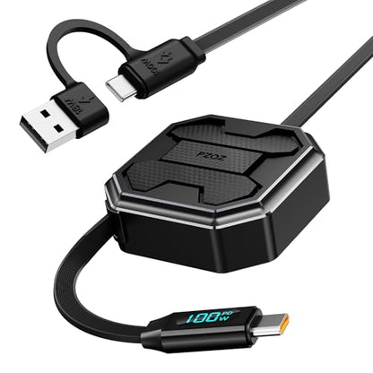 pzoz Retractable USB C Charging Cable, 100W Fast Charging Cord LED Display
