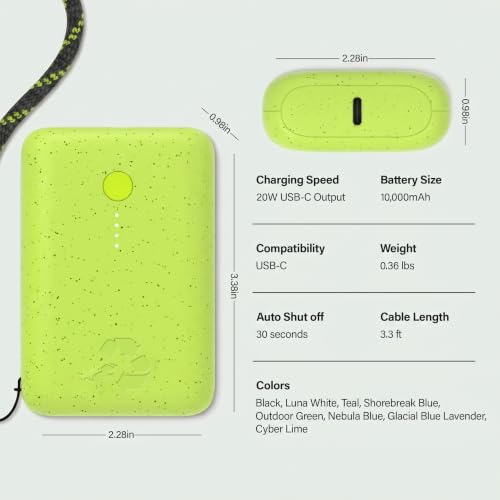 Nimble Champ Portable Charger, 10000mAh Power Bank, 20W Dual USB-C Charging - color: Cyber Lime