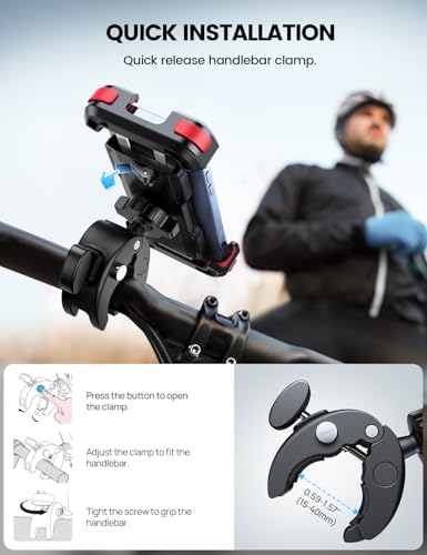 Lamicall Motorcycle Bike Phone Holder with Upgrade Quick Install Bar Clip - color: Red