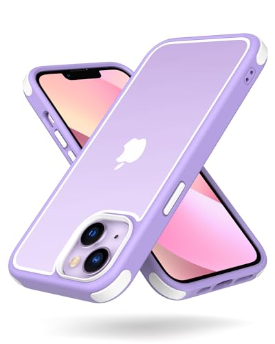 Mobnano for iPhone 13/14 Crystal Clear Case, with Multicolor Protective Shockproof Bumpers, Not Yellowing Anti Scratch Transparent Hard PC Back & Soft Silicone TPU Frame Cover (Purple/White) - color: Purple/White, size: iPhone 13 / 14