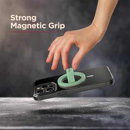 Encased Magnetic Phone Grip Holder (Compatible with MagSafe) Thin Silicone Finger Loop Ring for iPhone (Mint Glitter) - color: Green Glitter