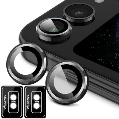 for Samsung Galaxy Z Flip6 Camera Lens Protectors, Scratch-Resistant HD Clarity Ultra-Thin Tempered Glass Camera Cover with Aluminum Edging,Individual Metal Lens Cover,Black - color: Black