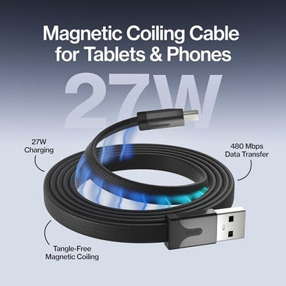 Statik MagStack Slim USB A to C Flat Coil Magnetic Charging Cable, 27W - size: 3.3FT (5 Pack), style: USB-A to USB-C