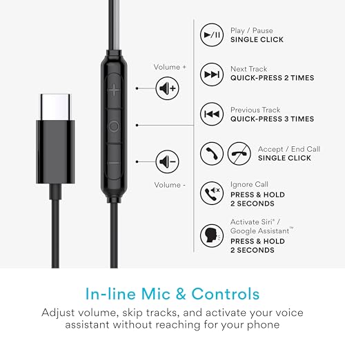 MEE audio SleepTones USB-C Wired Sleep Earbuds for Side Sleepers with Lightweight Low-Profile Silicone Earpieces, Noise Reduction Sleeping Headphones with Built-in Mic & Volume Controls (USB Type C)