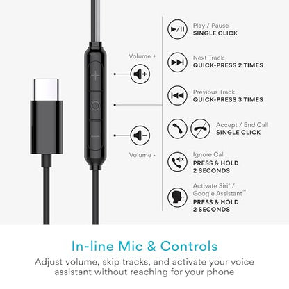 MEE audio SleepTones USB-C Wired Sleep Earbuds for Side Sleepers with Lightweight Low-Profile Silicone Earpieces, Noise Reduction Sleeping Headphones with Built-in Mic & Volume Controls (USB Type C)