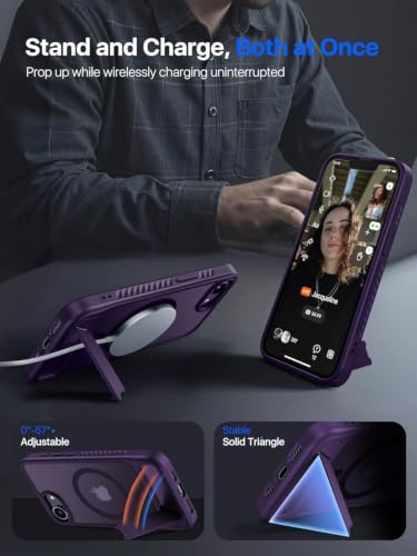 Eastinbox Magnetic iPhone 17e & 16e Case with Stand, Purple | Shockproof, Compatible with MagSafe, Military-Grade Protection, Anti-Yellowing, Phone Case for iPhone 17 e/16 e 6.1" - color: Stand Purple