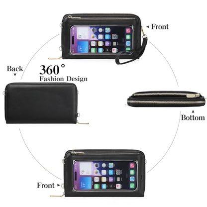 GOIACII Phone Purse Crossbody Bags for Women Small Travel Wallet Touch Screen RFID Blocking - color: A01 Black