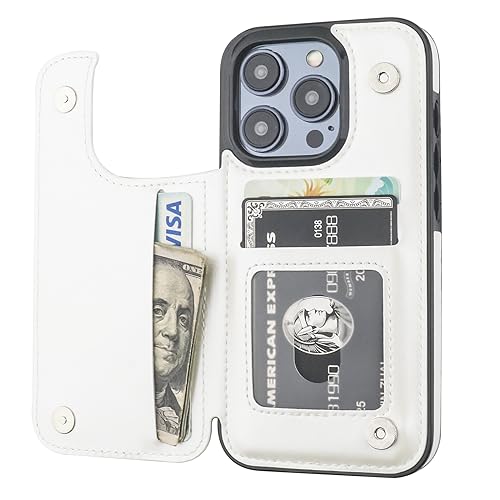 ONETOP for iPhone 15 Pro Wallet Case with Credit Card Holder,White | Kickstand,ID/Cash Holder,Case Wallet with Card Slots,Double Magnetic Clasp,Durable PU Leather Shockproof Cover for Women Men - color: White
