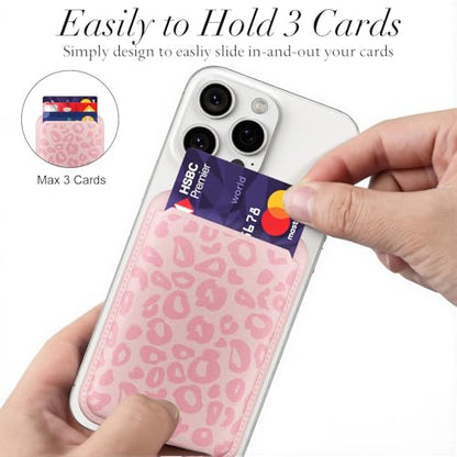 Svanove Leopard Magnetic Phone Wallet Compatible with Magsafe Wallet for Women, Cheetah Print ID Credit Card Holder Wallets for iPhone 17/16/15/14/13/12 Series, Cute Slim Leather Wallets, Pink - color: Pink