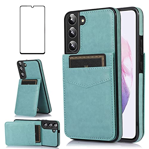 Asuwish Phone Case for Samsung Galaxy S22 Plus /S22+ with Tempered Glass Screen Protector and Credit Card Holder Wallet Cover Stand Leather Cell Accessories Glaxay S22Plus Cases Women Men Green - color: Green