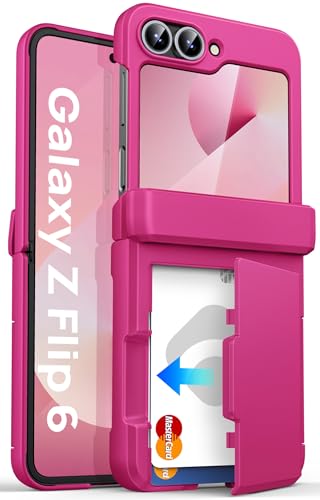 ASAFCASE for Samsung Galaxy Z Flip 6 and Z Flip 7 FE Case Wallet, Hot Pink | Card Holder (3 Cards), Outer Screen Protector, Hinge Protection, Shockproof Rugged & Full Body Protective Phone Cover - color: Hot Pink, size: Galaxy Z Flip 6