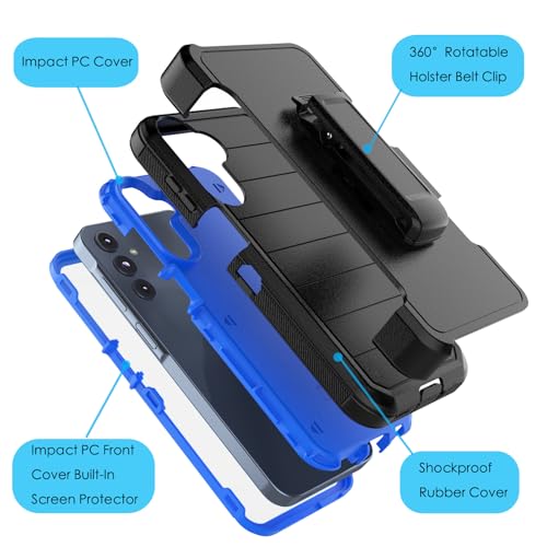 Njjex Rugged Case for Samsung Galaxy A16 5G, for Samsung A16 5G Case with Belt Clip Holster, Built-in Screen Protector Heavy Duty Shockproof Locking Swivel Holster Kickstand Hard Phone Cover [Blue] - color: Black/Blue